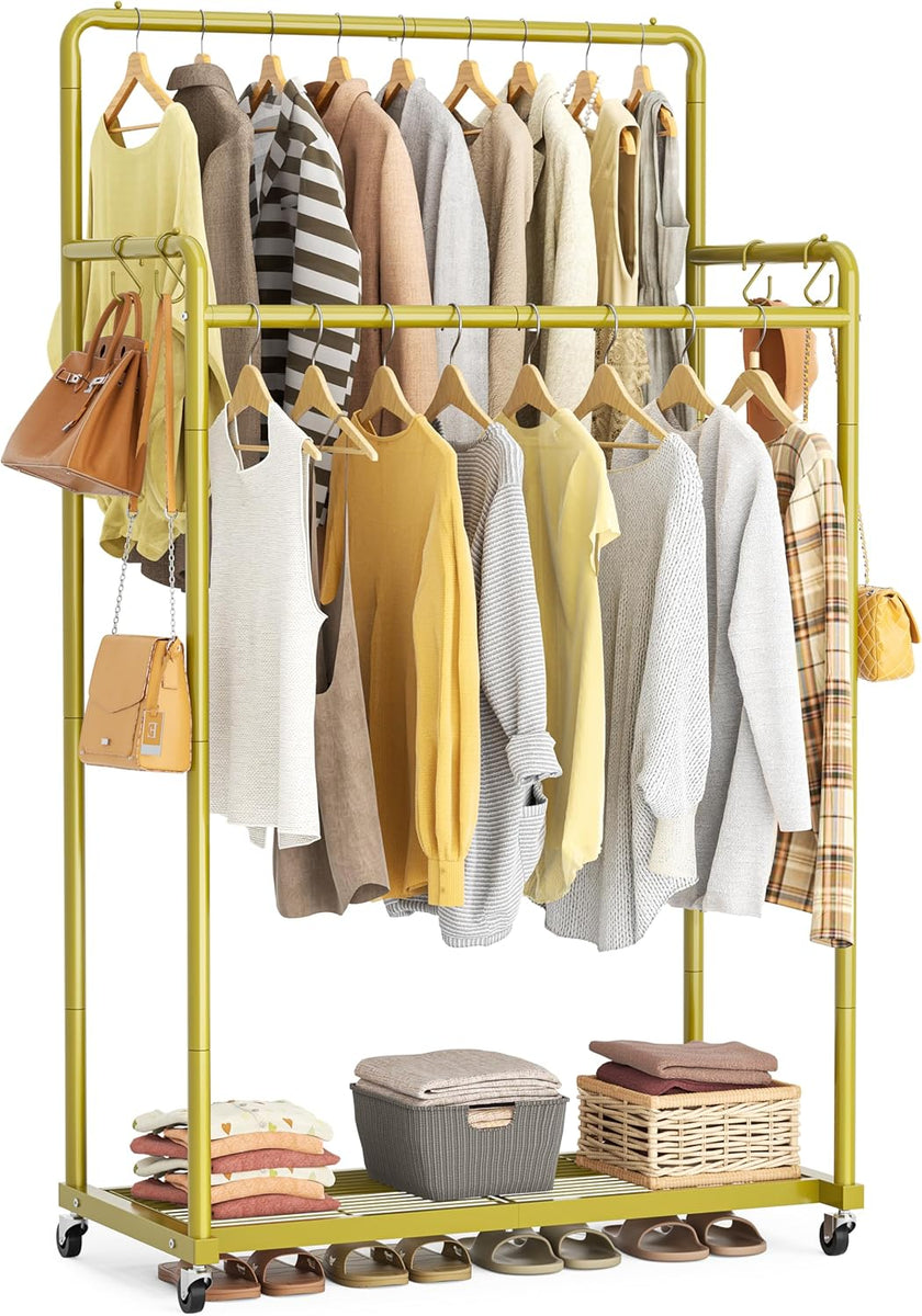 HOMIDEC Clothes Rail,Metal Clothes Rack with Hooks, Double Rads Heavy ...